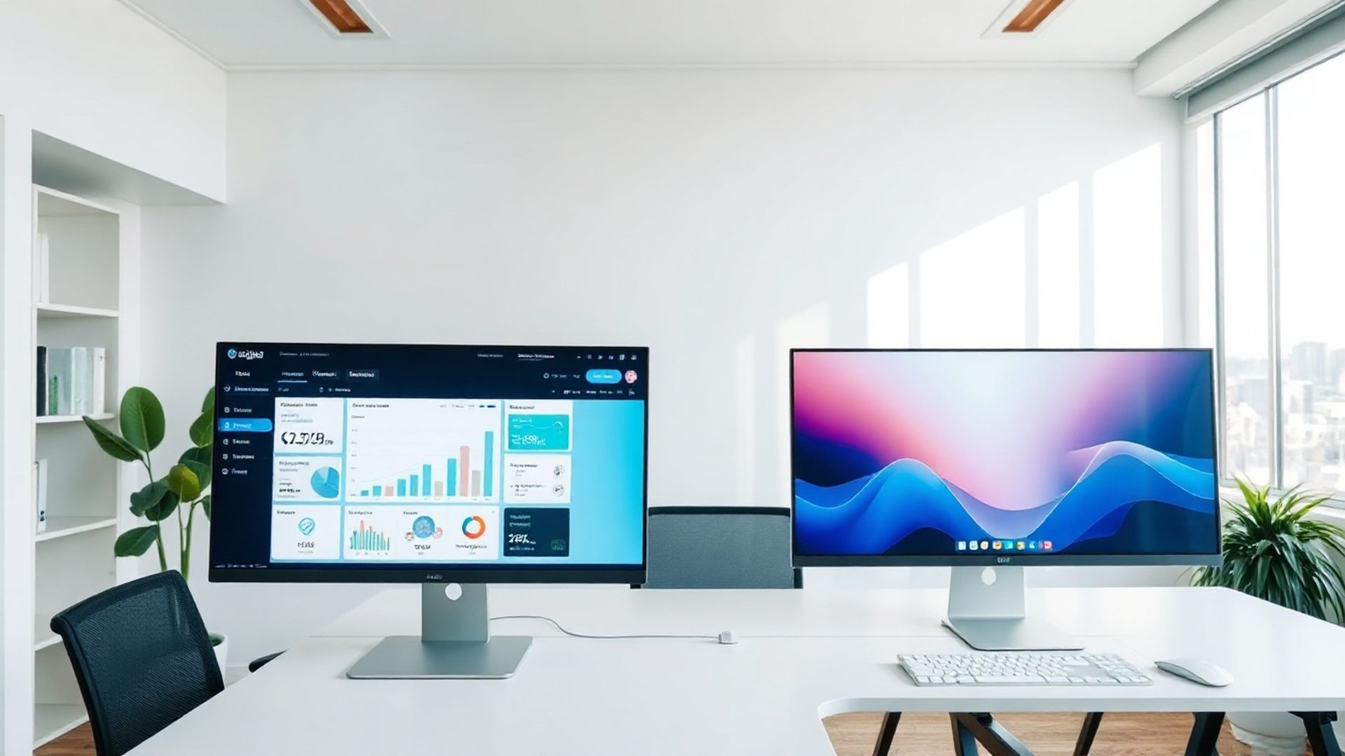 Newcastlesys SaaS dashboard on dual monitors in an Adelaide office